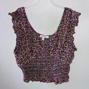 Patrons of Peace Floral Print Cropped Top V Neck Extra Small